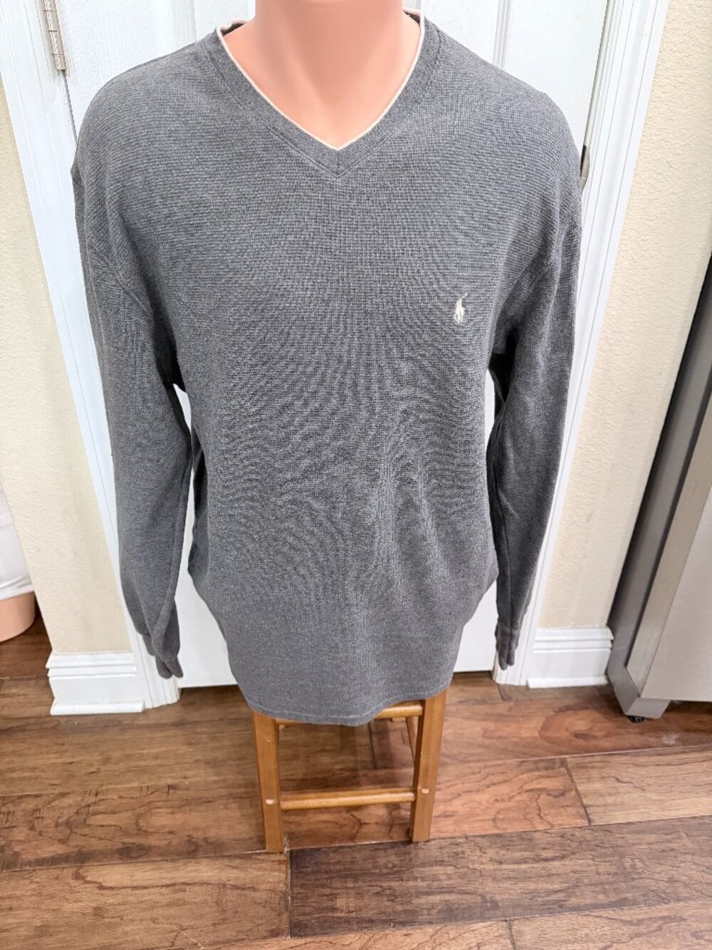 Polo Ralph Lauren Men’s 2XL Gray Waffle Thermal V Neck Shirt 100% Cotton